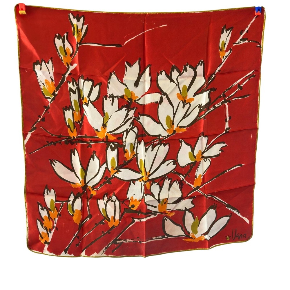 Vera Neumann Scarf Red White Orange Floral Silk Square Vintage Ladybug 22in